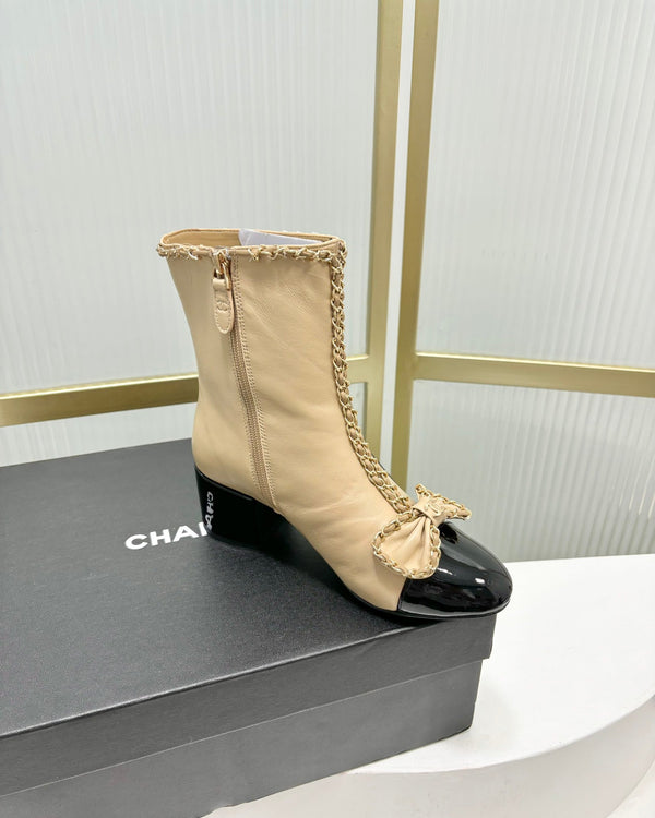 CC Ankle Boot 65 Beige Calfskin Black Patent Calfksin Leather Strap