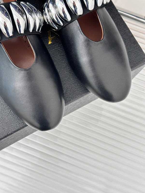 ballet flat silver jewel black lambskin