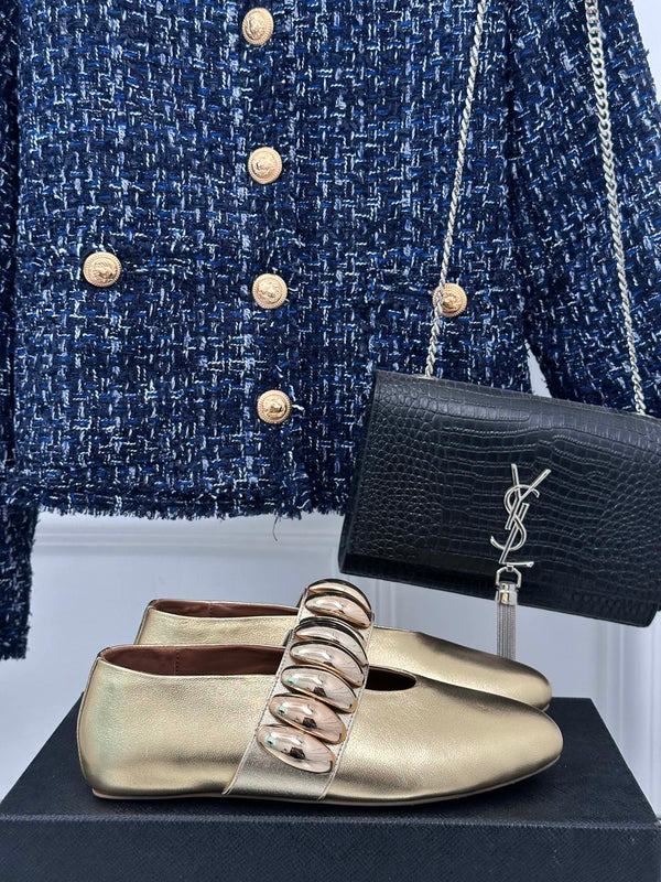 Alaia 25 Mary Jane Jewel Ballerine in pelle di vitello dorata 293245