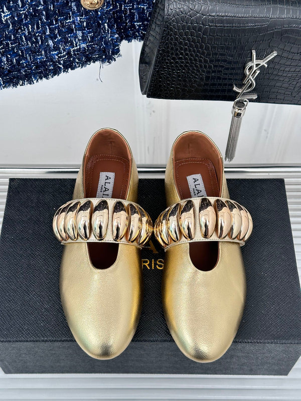 Alaia 25 Mary Jane Jewel Ballerine in pelle di vitello dorata 293245
