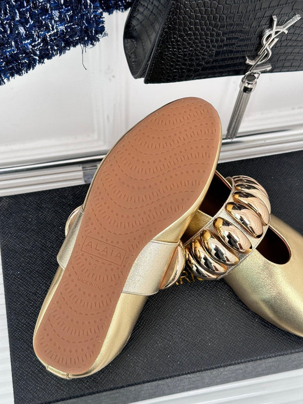 Alaia 25 Mary Jane Jewel Ballerine in pelle di vitello dorata 293245