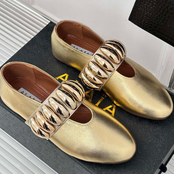 Alaia 25 Mary Jane Jewel Ballerine in pelle di vitello dorata 293245