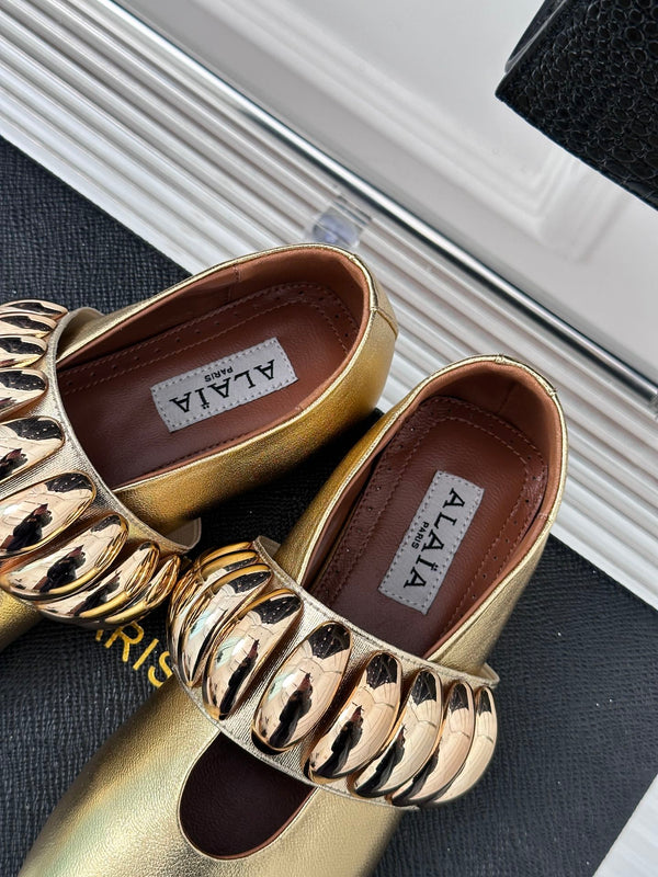 Alaia 25 Mary Jane Jewel Ballerine in pelle di vitello dorata 293245