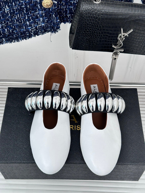 Alaia 25 Mary Jane Jewel Ballerine in pelle di vitello bianca 293246