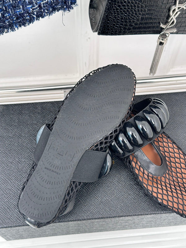 Alaia 25 Mary Jane Mesh Ballet Flats Black Calfskin 293251