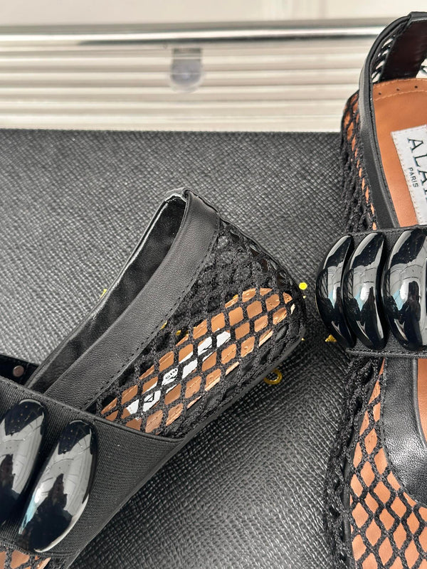 Alaia 25 Mary Jane Mesh Ballet Flats Black Calfskin 293251