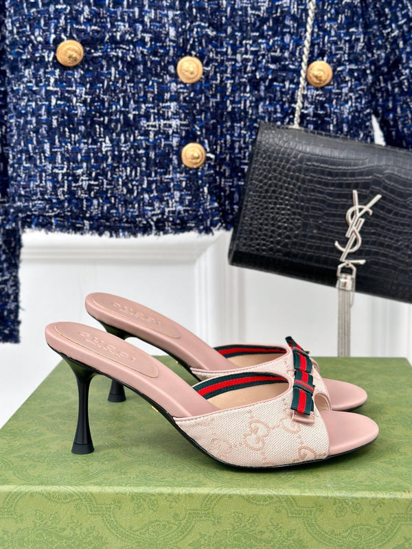 GG Vintage High Heel Slippers Pink Blush