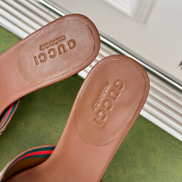 GG Vintage High Heel Slippers Brown