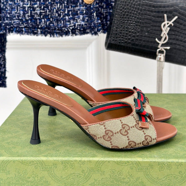 GG Vintage High Heel Slippers Brown