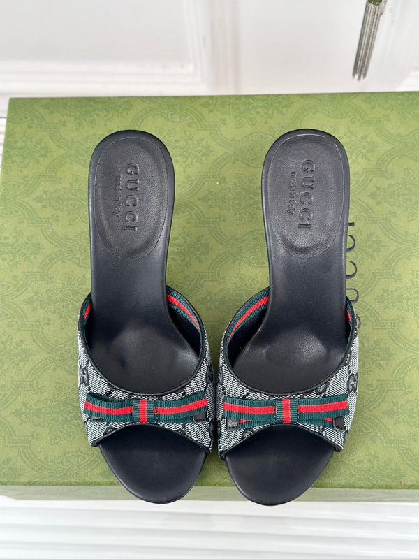 GG Vintage High Heel Slippers Black