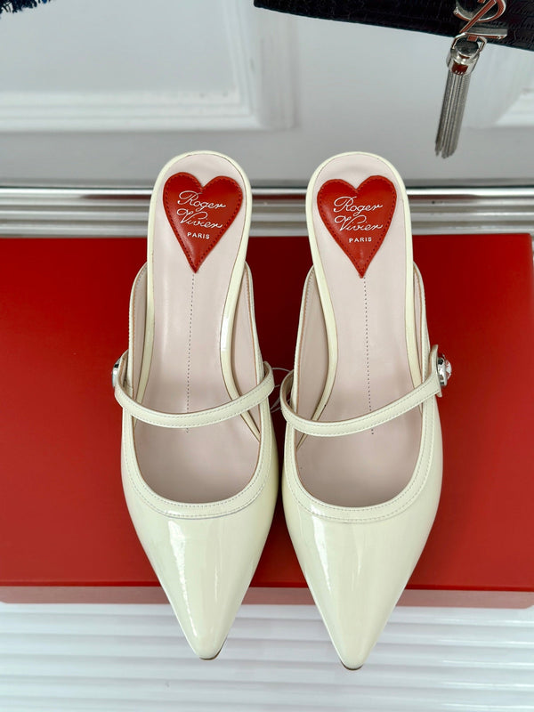 Mary Jane Virgule Mules 55 White Patent Leather