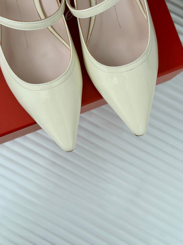 Mary Jane Virgule Pumps 55 White Patent Leather