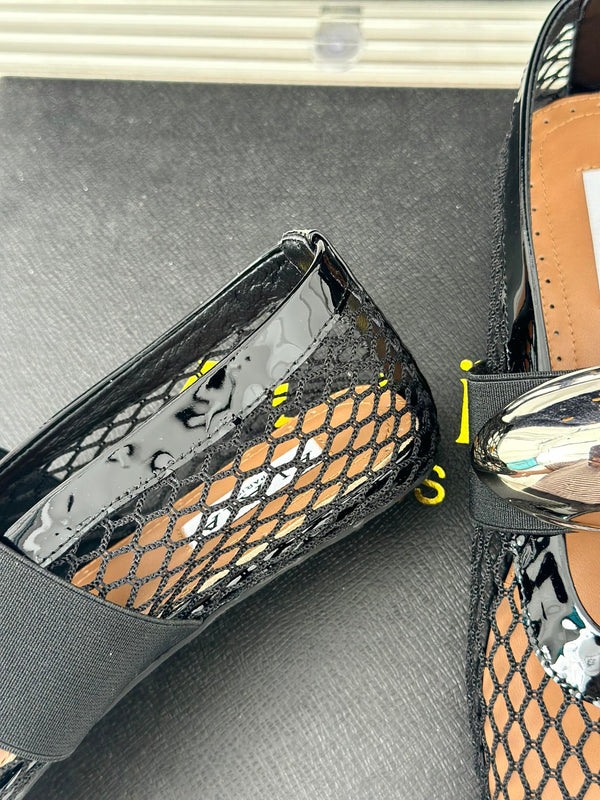 ALAIA MARY JANE SHOES IN BLACK MESH WITH SILVER HARDWARE