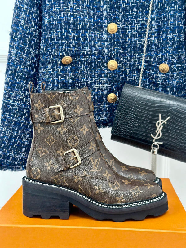 LV Beaubourg Ankle Boot 30mm Dark Brown Monogram Calfskin