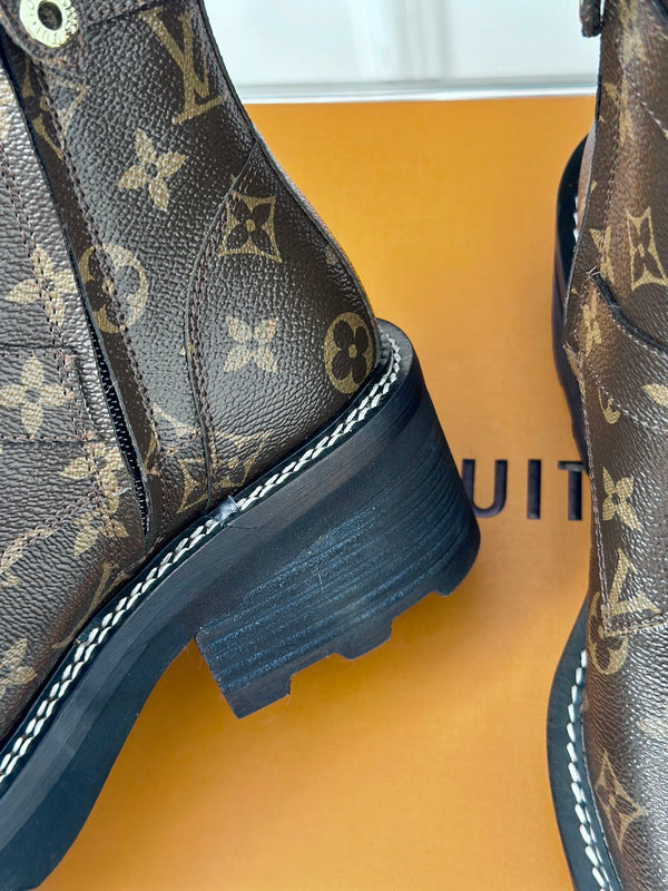 LV Beaubourg Ankle Boot 30mm Dark Brown Monogram Calfskin