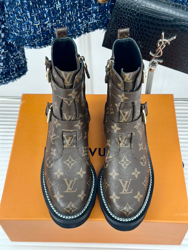 LV Beaubourg Ankle Boot 30mm Dark Brown Monogram Calfskin