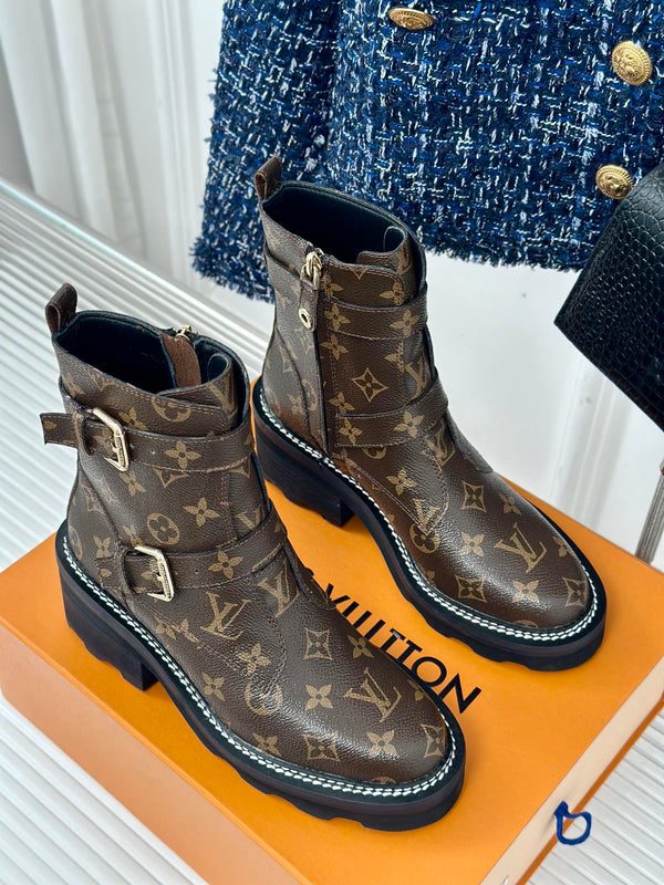LV Beaubourg Ankle Boot 30mm Dark Brown Monogram Calfskin