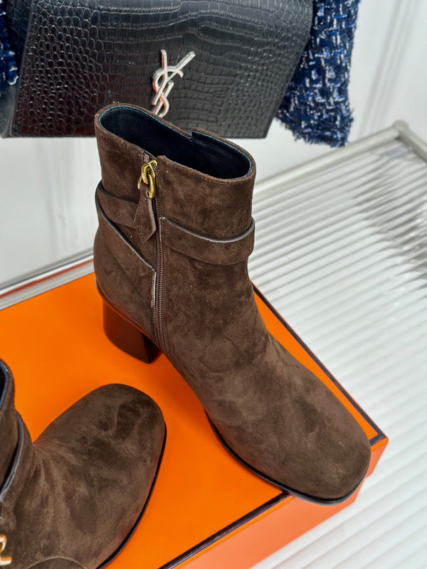 stivaletto jill 60 in pelle di vitello scamosciata marrone scuro