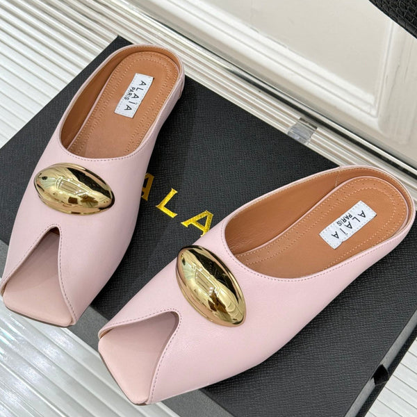 Alaia Slipper With Gold Hardware Pink Calfskin 293199