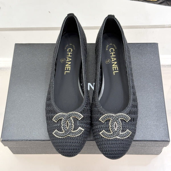 CC 25P Hollow Double C Ballet Flats 15mm Black Raffia 265643
