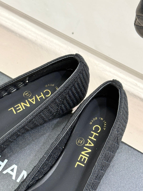 CC 25P Hollow Double C Ballet Flats 15mm Black Raffia 265643