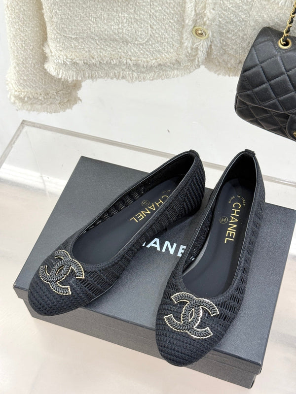 CC 25P Hollow Double C Ballet Flats 15mm Black Raffia 265643