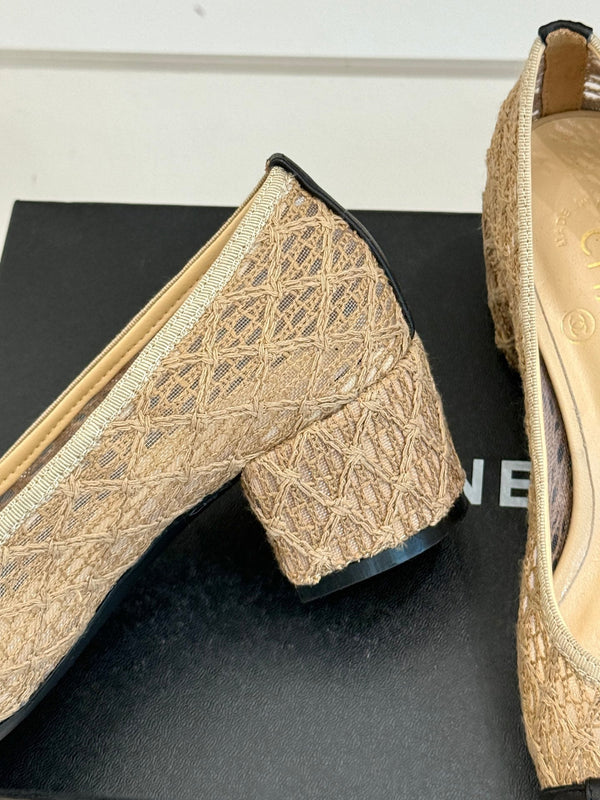 Chanel 25 Ballet Flat 50mm Beige Black Woven Lambskin 473050