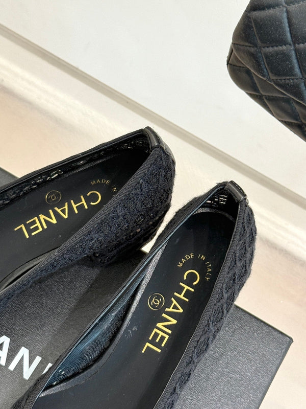 Chanel 25 Ballet Flat 50mm Black Woven Lambskin 473051