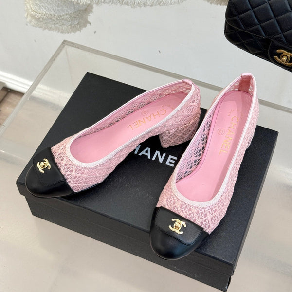 Chanel 25 Ballet Flat 50mm Pink Black Woven Lambskin 473052