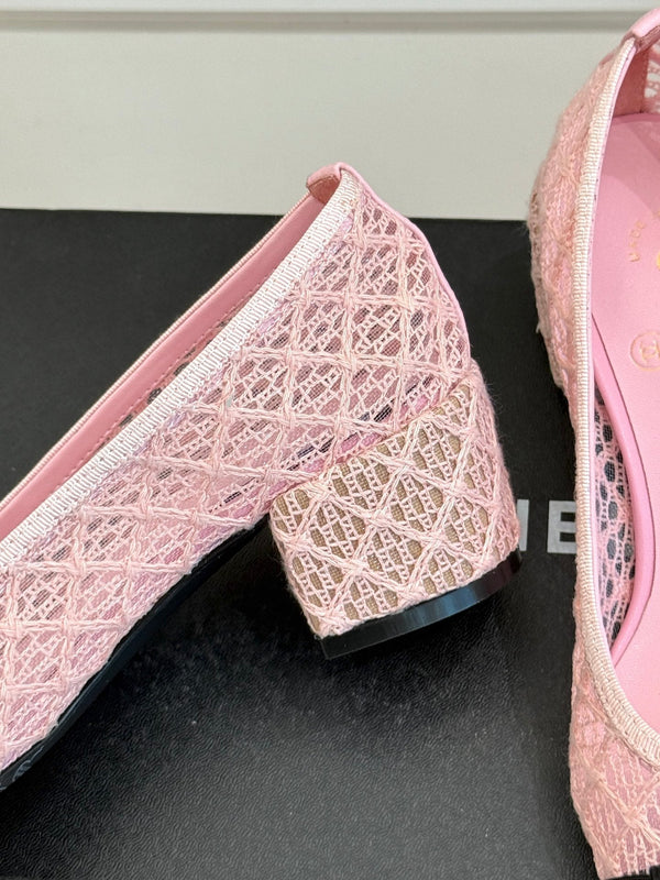 Chanel 25 Ballet Flat 50mm Pink Black Woven Lambskin 473052