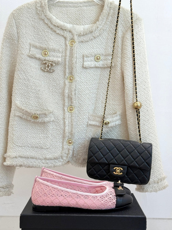 Chanel 25 Ballet Flat Pink Black Woven Lambskin 473054