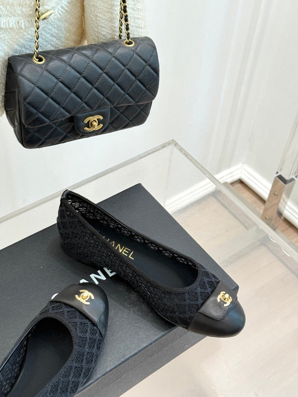 Chanel 25 Ballet Flat Black Woven Lambskin 473055
