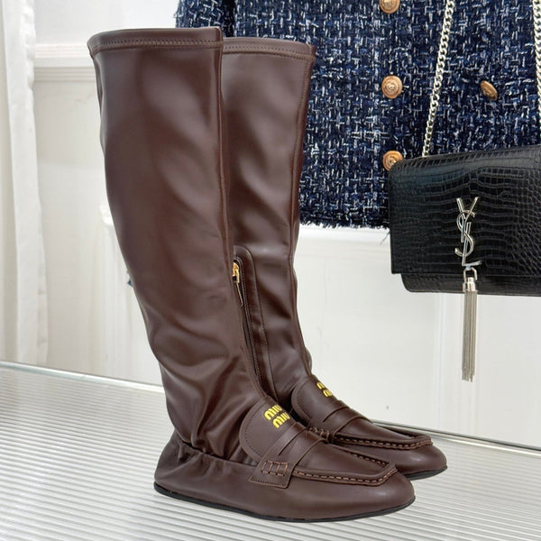 MiuMiu 25 loafer stretch boots brown calfskin 517336