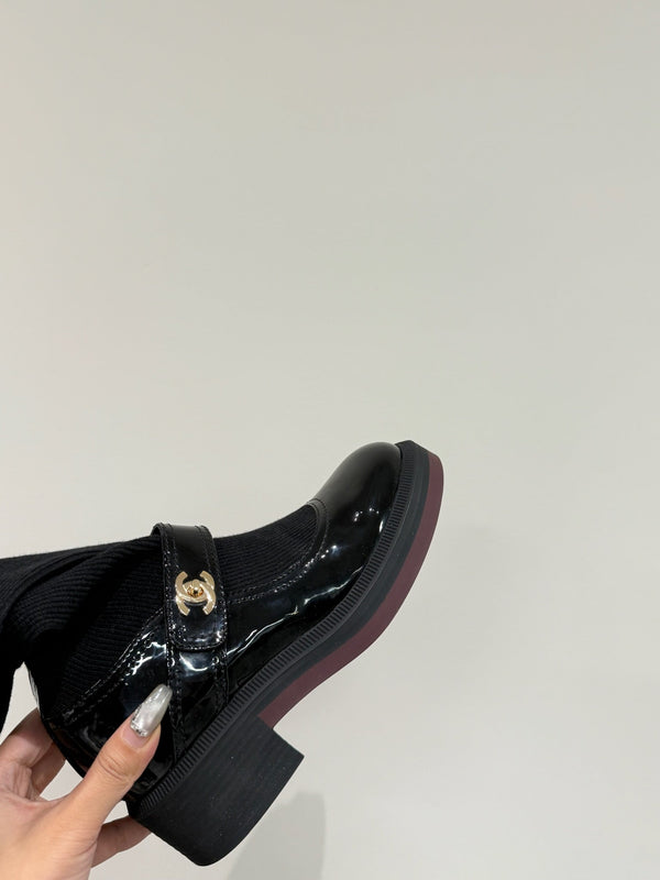 CC 25ss Long Sock Boots Black Patent Leather& Wool 417819