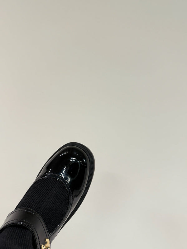 CC 25ss Long Sock Boots Black Patent Leather& Wool 417819