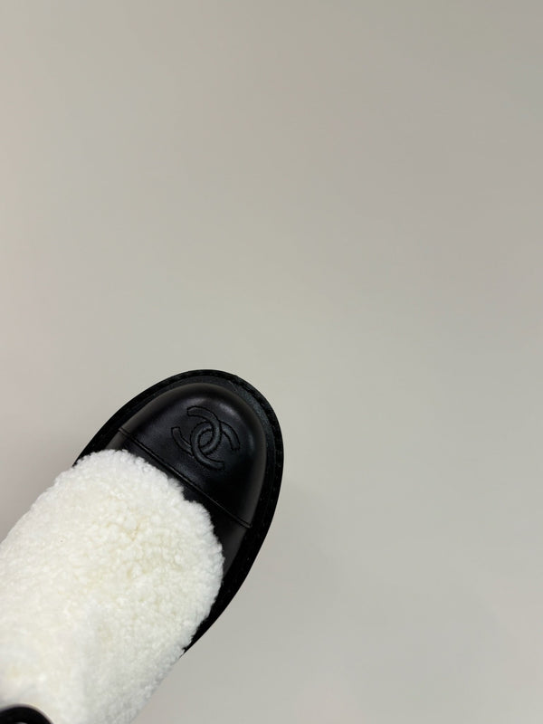 CC 25ss Martin Snow Boots White Black Cowhide & Lambswool 417823