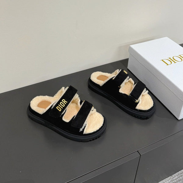 Dioract Slide In Black Suede And Wool Fleece Lining 109875