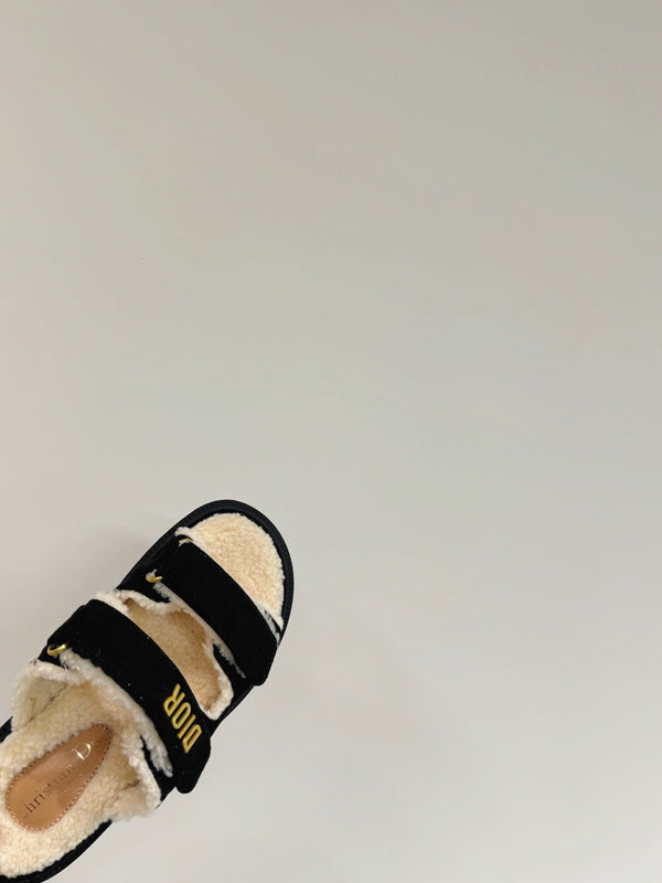 Dioract Slide In Black Suede And Wool Fleece Lining 109875