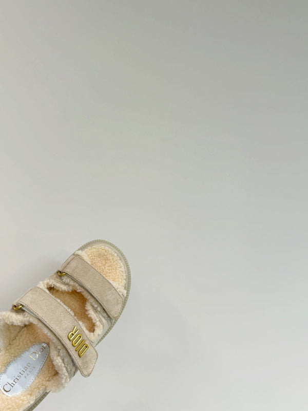 Dioract Slide In Light Grey Suede And Wool Fleece Lining 109879