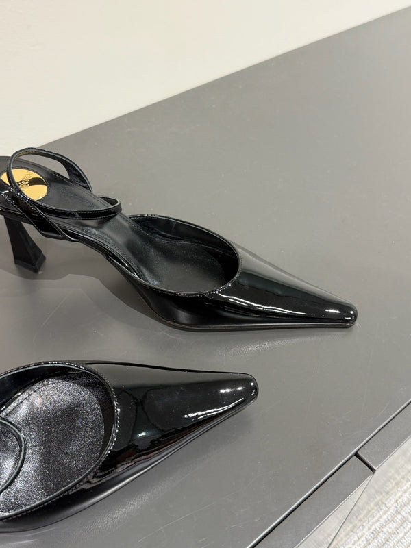 AIMÉE SLINGBACK PUMPS IN BLACK GLOSSY LAMBSKIN