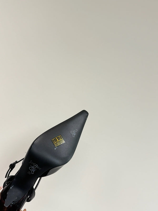 AIMÉE SLINGBACK PUMPS IN BLACK GLOSSY LAMBSKIN
