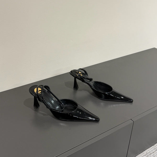 AIMÉE SLINGBACK PUMPS IN BLACK GLOSSY LAMBSKIN