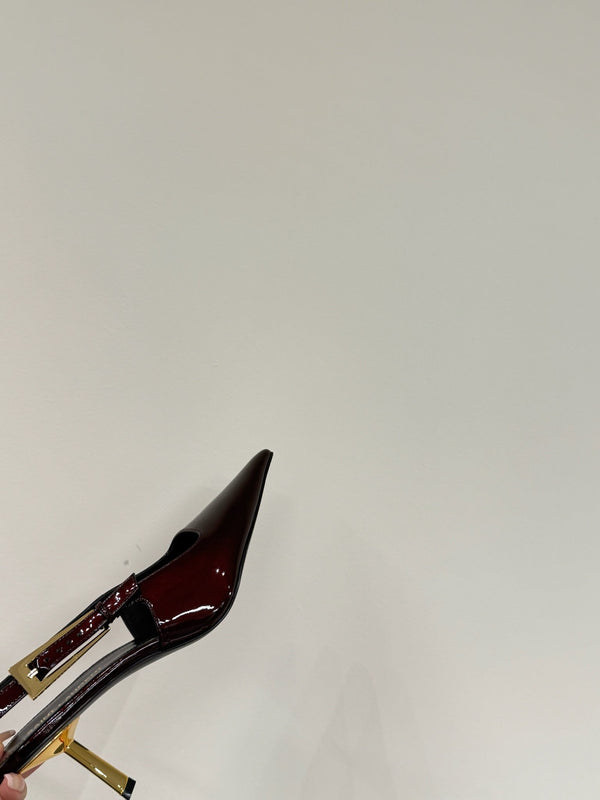 LEE SLINGBACK PUMPS 75 MM IN BURGUNDY RED PATENT CALFSKIN