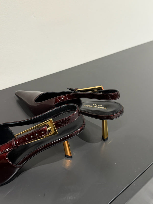 LEE SLINGBACK PUMPS 75 MM IN BURGUNDY RED PATENT CALFSKIN