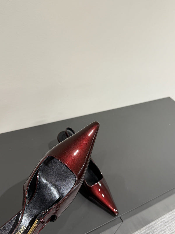 LEE SLINGBACK MID PUMPS IN WINE RED SHINY CALFSKIN