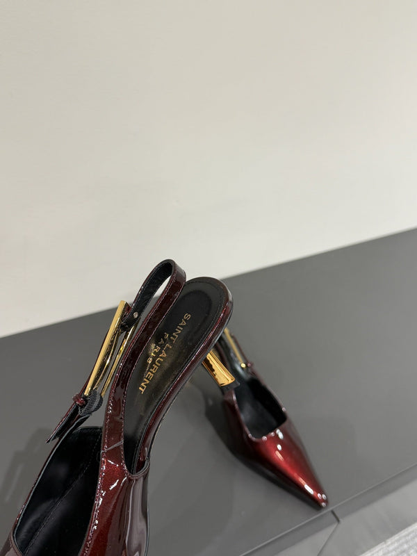 LEE SLINGBACK MID PUMPS IN WINE RED SHINY CALFSKIN