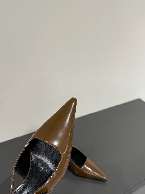 LEE SLINGBACK MID PUMPS IN BARK BROWN SHINY CALFSKIN