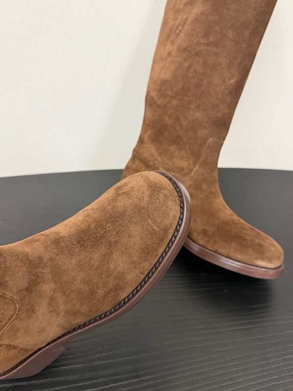 CC 25s Long Flat Chain Knight Boots Brown Cow Suede&Sheeepskin 417842