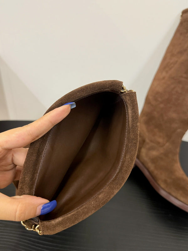 CC 25s Long Flat Chain Knight Boots Brown Cow Suede&Sheeepskin 417842