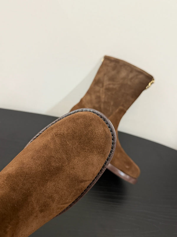 CC 25s Short Flat Chain Knight Boots Brown Cow Suede&Sheeepskin 417843